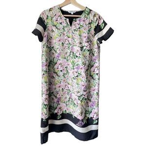 Women's DOWNEAST floral dress border rose print stripe tropical islander size S.
